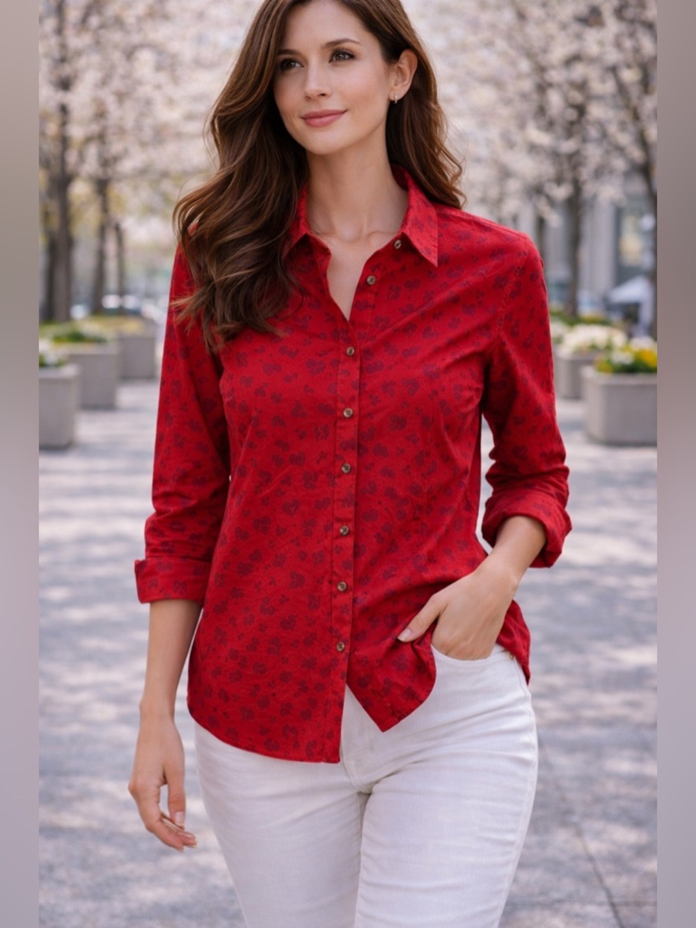 🔥No Iron Chic Stretch — Chico’s Heart Leopard Button-Up | Sz 1 (US 8)